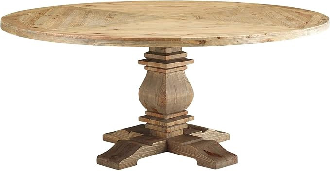 Modway Column 71" Rustic Farmhouse Pine Wood Round Kitchen and Dining Room Table, Brown | Amazon (US)
