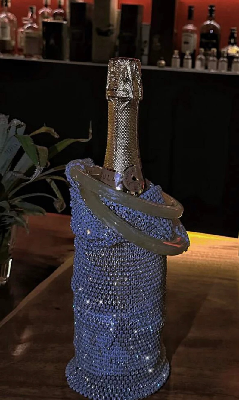 Ultra glam, glitter wine bag with huge round handles and rhinestones. Perfect for weddings, parti... | Etsy (US)