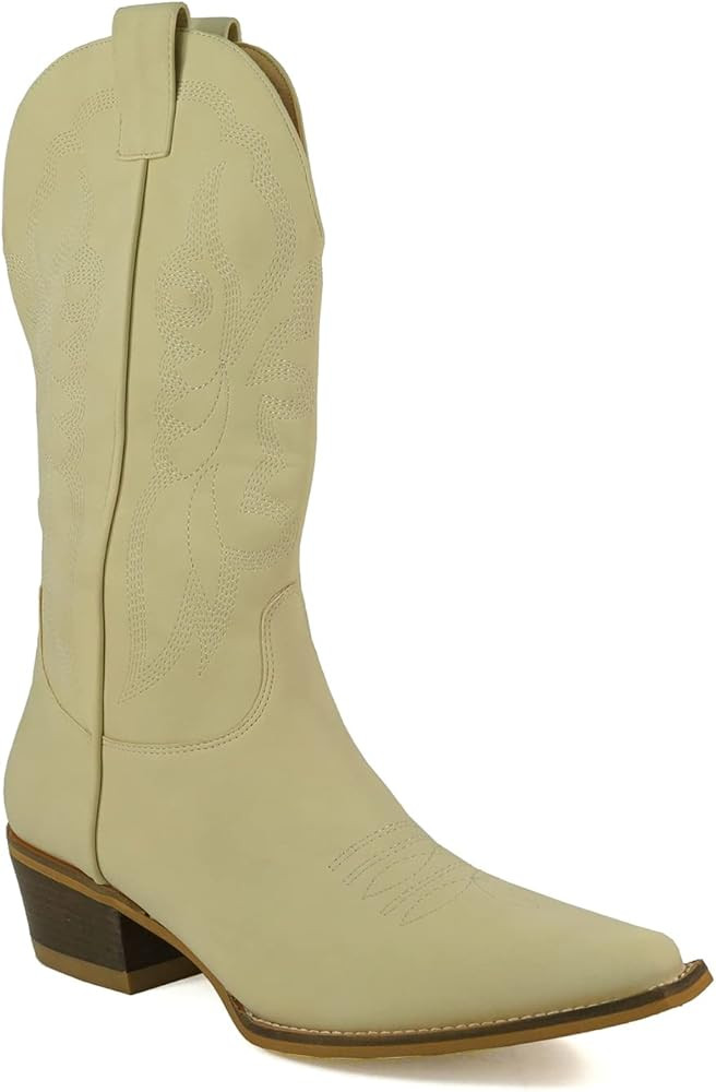 ARiderGirl Summer Women's Mid-Calf Embroidery Stacked Heel Snip Toe Western Inspired Boots | Amazon (US)