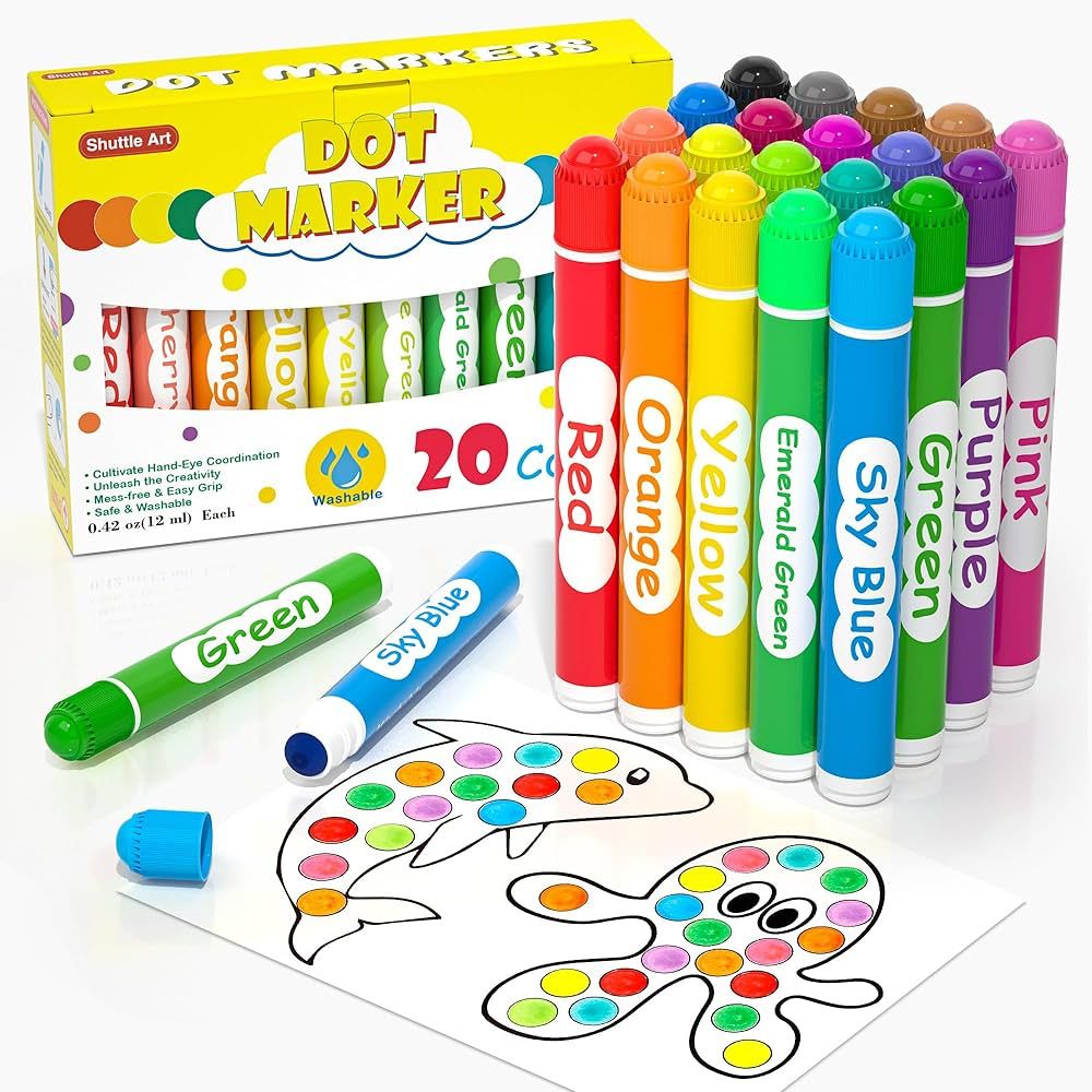 Shuttle Art Dot Markers, 20 Colors Washable Markers for Toddlers,Bingo Daubers Supplies Kids Pres... | Amazon (US)