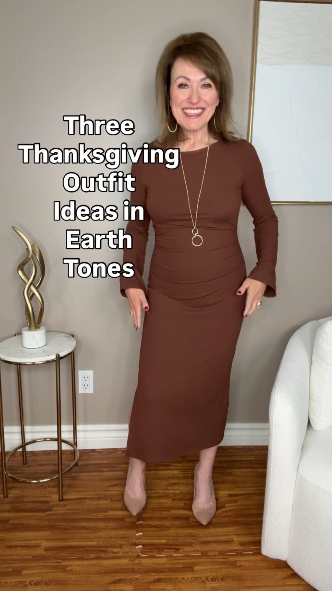 I am always drawn to earth tones for my Thanksgiving outfits. In some ways I feel it’s my “last’ chance to wear these colors before I shift to red and green.

In that spirit, I put together three outfits in my favorite fall colors for inspiration for you own Thanksgiving outfits. 🍂

Outfit 1:  I love this shade of brown because it’s so flattering on everyone.  While this dress from Amazon is a little more form fitting, it is really soft and comfortable.  You could easily swap out the pumps for boots to make it a little more casual.

Outfit 2:  I shared with jacket with a navy polo dress earlier this season and you all loved it.  This time I am making it a little casual with the stripe top and some dark wash jeans. 
Jacket and top: Macy’s
Jeans: Ann Taylor

Oufit 3:  For a look that’s not jeans or a dress, how about a pair of trousers?  Plaid fits the season and I love a short sleeve sweater for the holidays, especially if you’re the one in the kitchen.
Sweater: Marshall’s
Pants: Loft Factory


#LTKHoliday #LTKSeasonal #LTKOver40