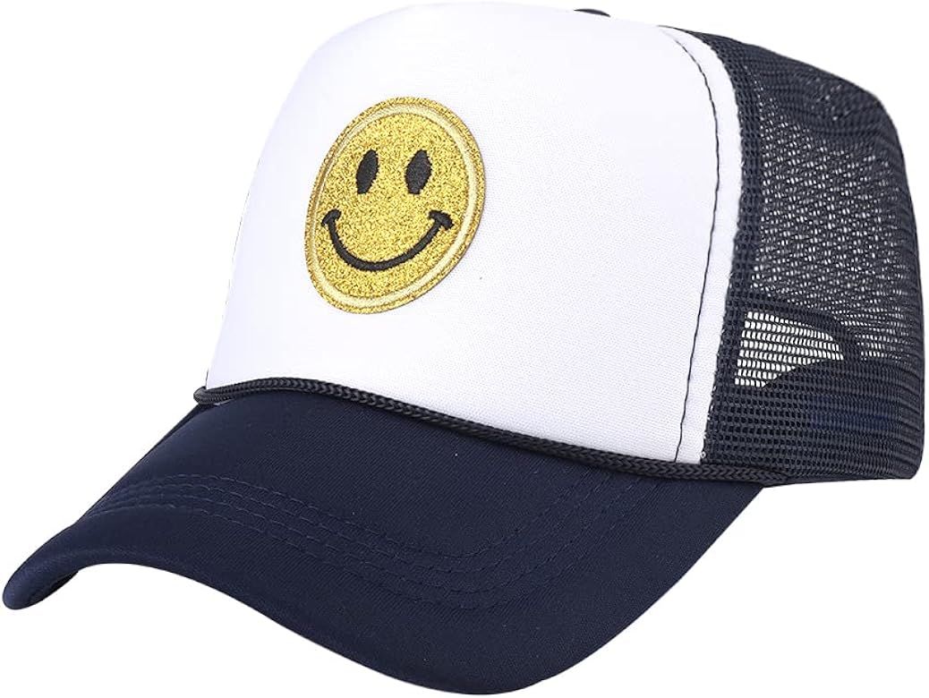 Lin Su Fashion Smile Face Sequins Baseball Cap Printing Neon High Crown Foam Mesh Back Trucker Hat-f | Amazon (US)