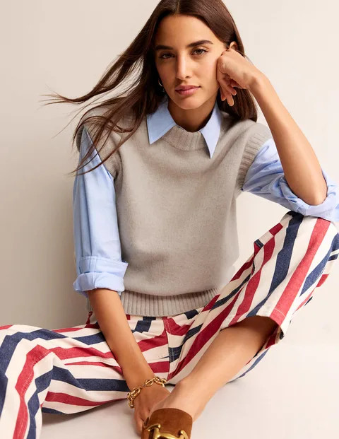 Chunky Cashmere Crew Neck Tank - Oatmeal | Boden (UK & IE)