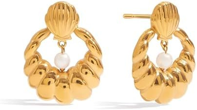 14K Gold Plated Geometric Drop Dangle Earrings for Women Trendy Round Statement Earrings Simple J... | Amazon (US)