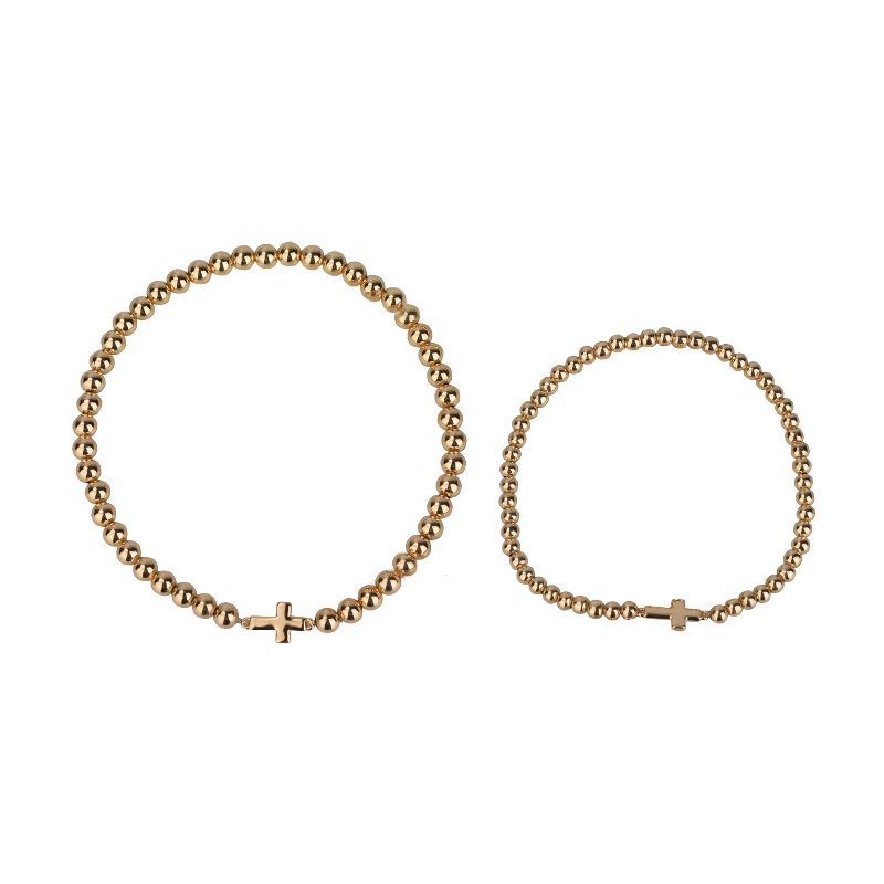 FAO 2pc Gold Tone Beaded Stretch Bracelet Set with Cross | Target