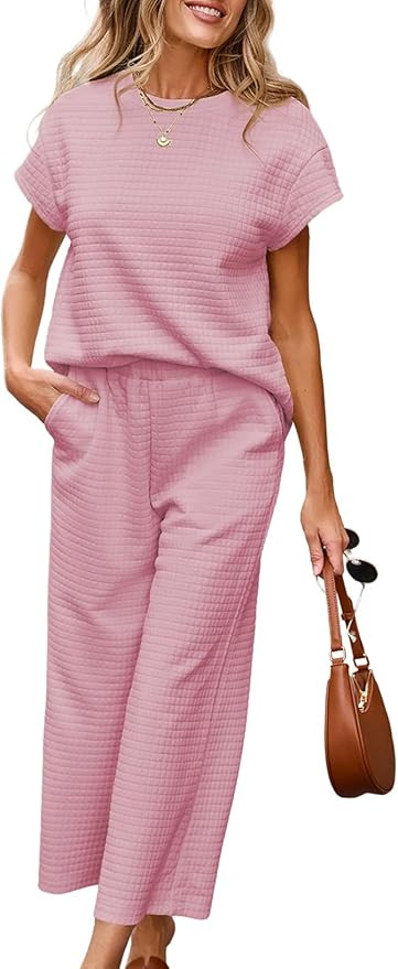 SHEWIN Womens Two Piece Spring Outfits Sweatsuits Casual Pullover Tops and Wide Leg Sweatpant Lou... | Amazon (US)