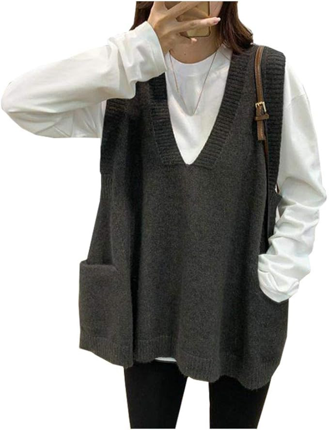 Ladyful Women's Casual V Neck Baggy Sweater Vest Sleeveless Pullover Knit Top at Amazon Women’s... | Amazon (US)