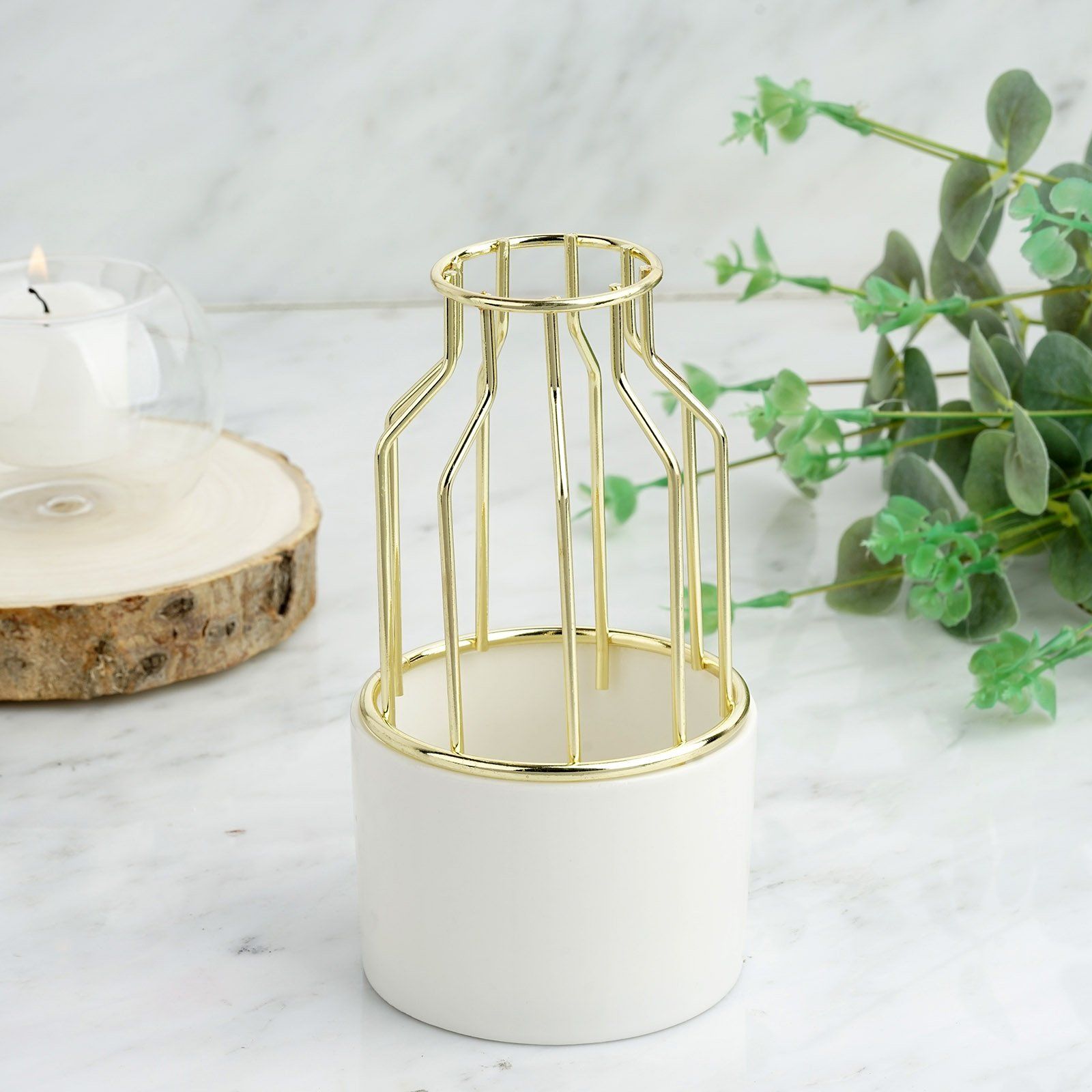 Efavormart 6" Gold Wrought Iron White Ceramic Vase Small Flower Pot For Wedding Decoration | Walmart (US)