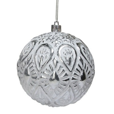 Northlight 3.5" White and Silver Floral Distressed Christmas Ball Ornament | Target