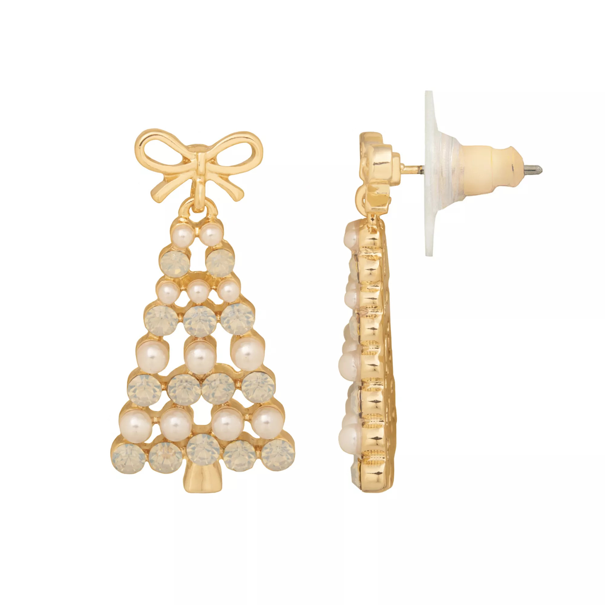 LC Lauren Conrad Gold Tone Opal And Simulated Pearl Christmas Tree Statement Earrings | Kohl's
