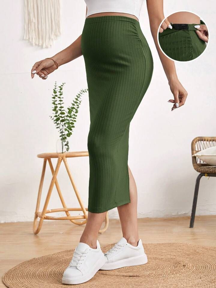 SHEIN Maternity Adjustable Waist Split Back Skirt | SHEIN
