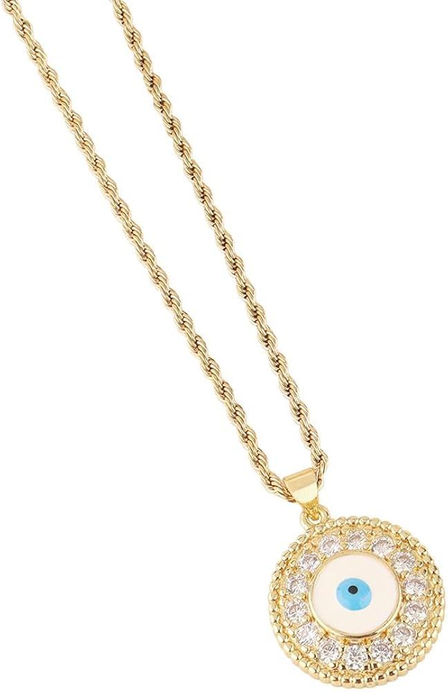 FLY FEI 18k Gold Plated Devil's Eye Pendant Necklace, Simulated Diamond Necklace, Zrcon Necklace,... | Amazon (US)