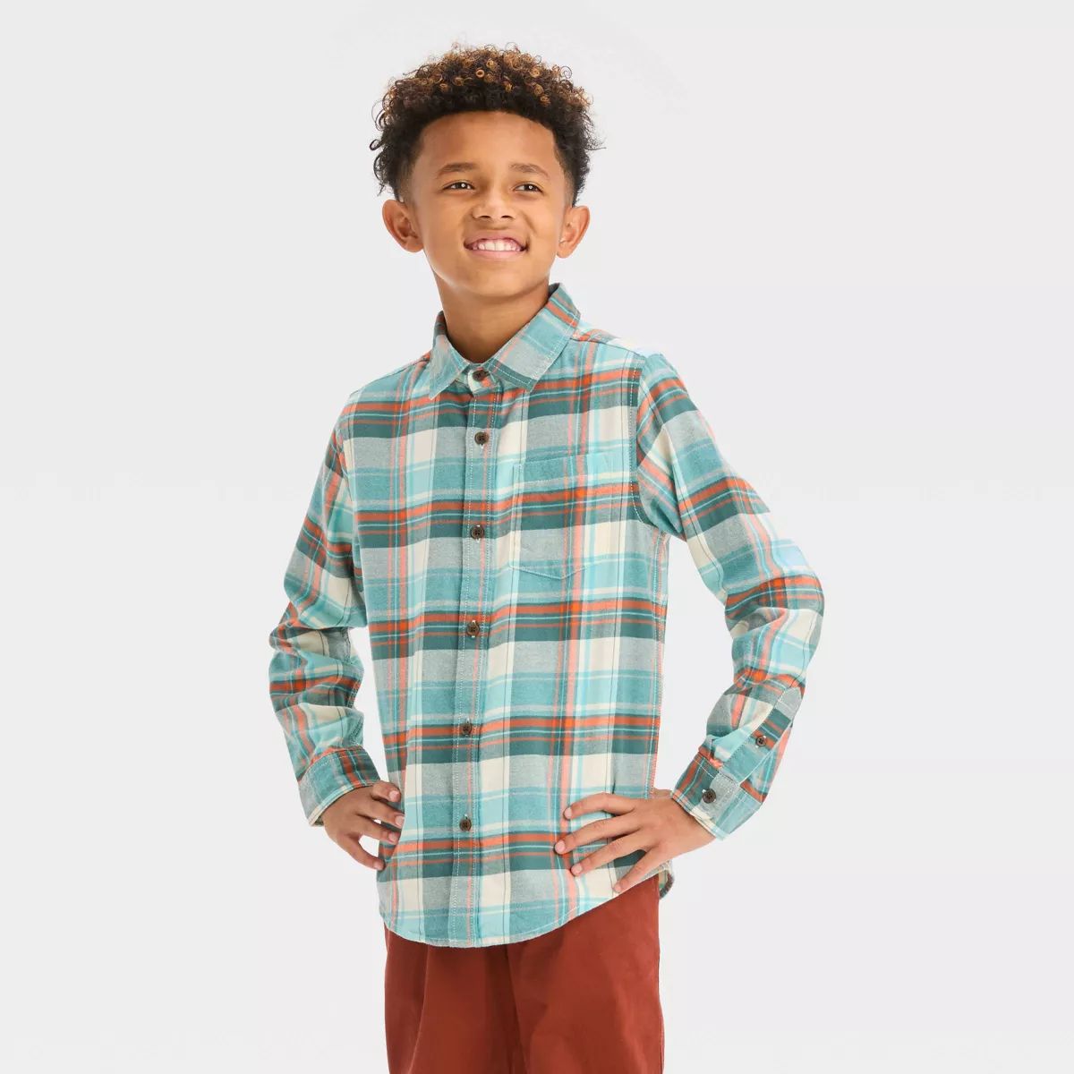Boys' Long Sleeve Plaid Flannel Button-Down Shirt - Cat & Jack™ | Target