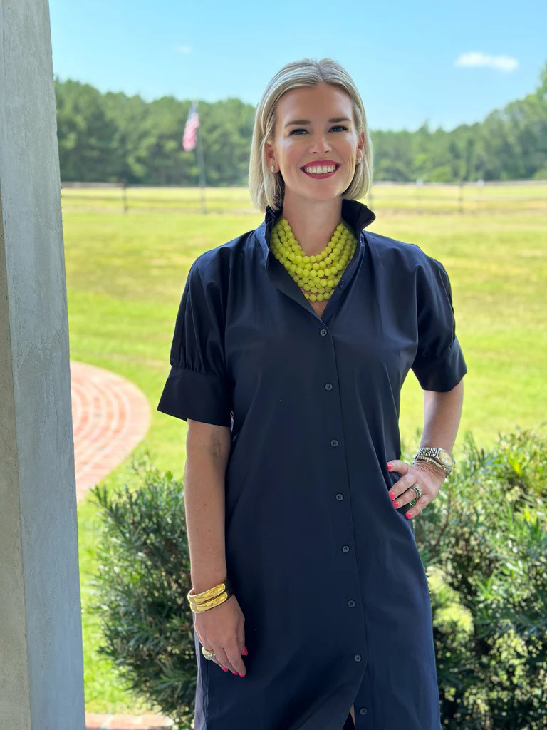 Ruffle Shirt Dress Navy | Heidi Houston