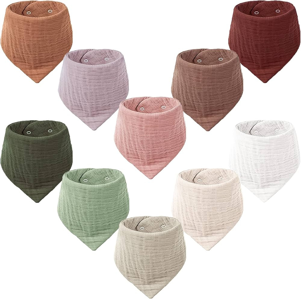 Konssy Muslin Baby Bibs 10 Pack Baby Bandana Drool Bibs 100% Cotton for Unisex Boys Girls,10 Soli... | Amazon (US)
