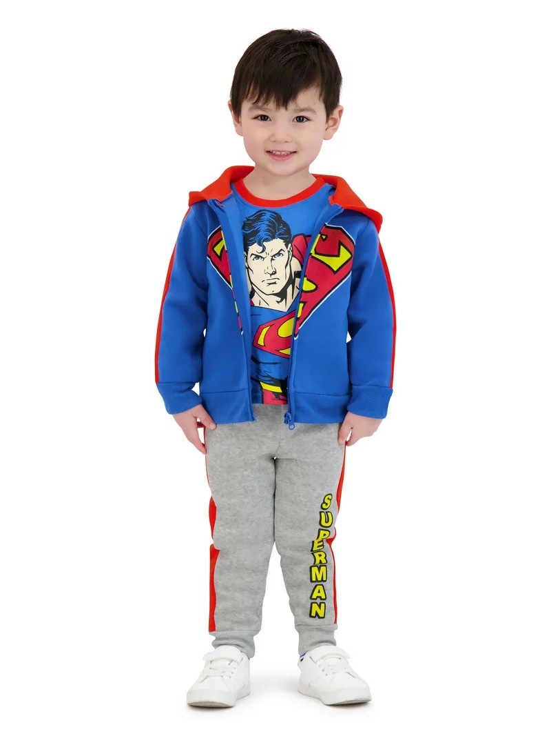 Superman Toddler Boys 3 Piece Zip Up Hoodie Tee and Jogger Set, Size 4T | Walmart (US)