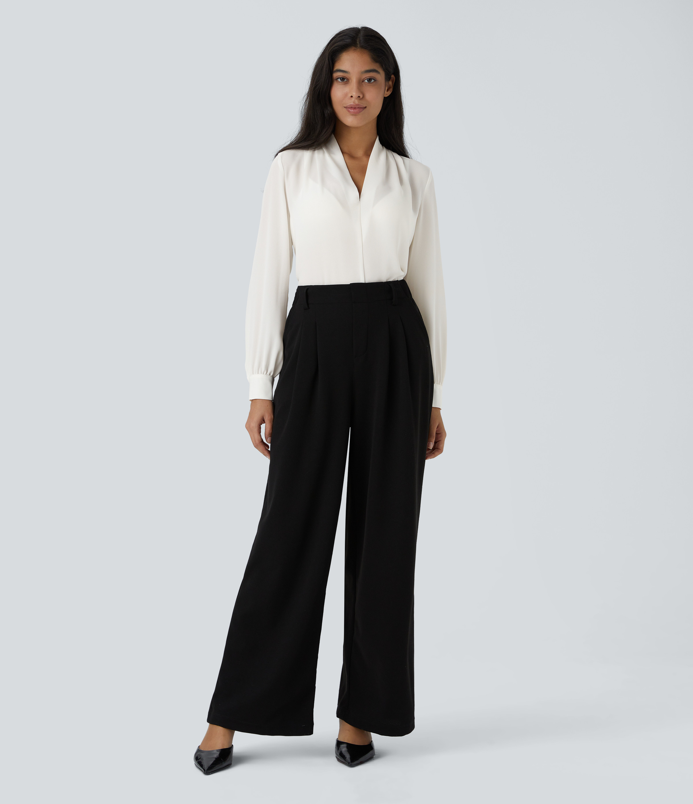 Women’s V Neck Long Sleeve Work Blouse - Halara | HALARA