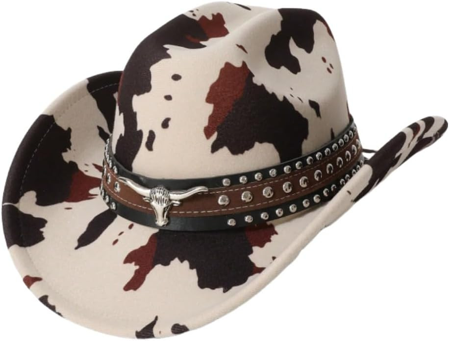 GORGLITTER Women's Cowboy Hat Cow Print Western Trendy Metal Bull Hatband Party Cowgirl Hats Vaca... | Amazon (US)