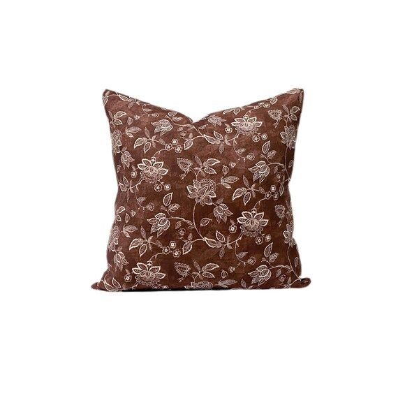 Rusty Brown Floral Accent Pillow Cover  Indian Block Print | Etsy | Etsy (US)
