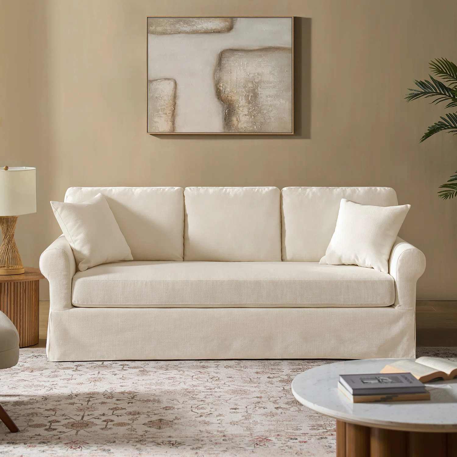 Enrico 82" Traditional Slipcovered Sofa With Rolled Armrests And Zippered Cushions | Wayfair North America