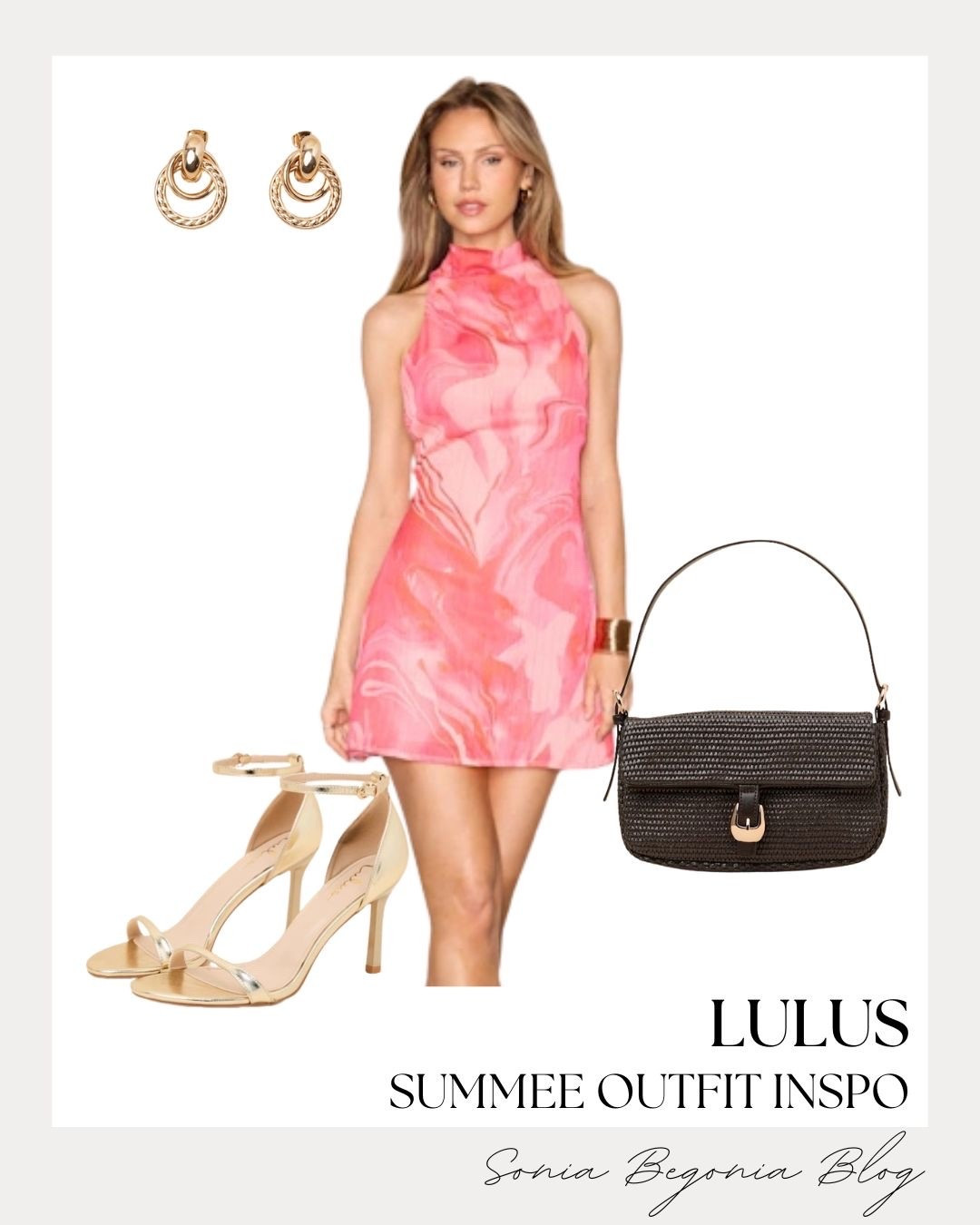 Brightening up your summer wardrobe with this vibrant Lulus look! I love the gorgeous pink abstract print and high neckline on this stunning mini dress, perfect for a sunny day out. 💖

I paired this look with metallic gold ankle-strap heels, double-hoop earrings, and a woven black shoulder bag. ✨

#Lulus #summerfashion #minidress #goldheels #LTKunder100 #summerstyle #ootd #brunchoutfit #fashioninspo

#LTKootd #LTKSeasonal