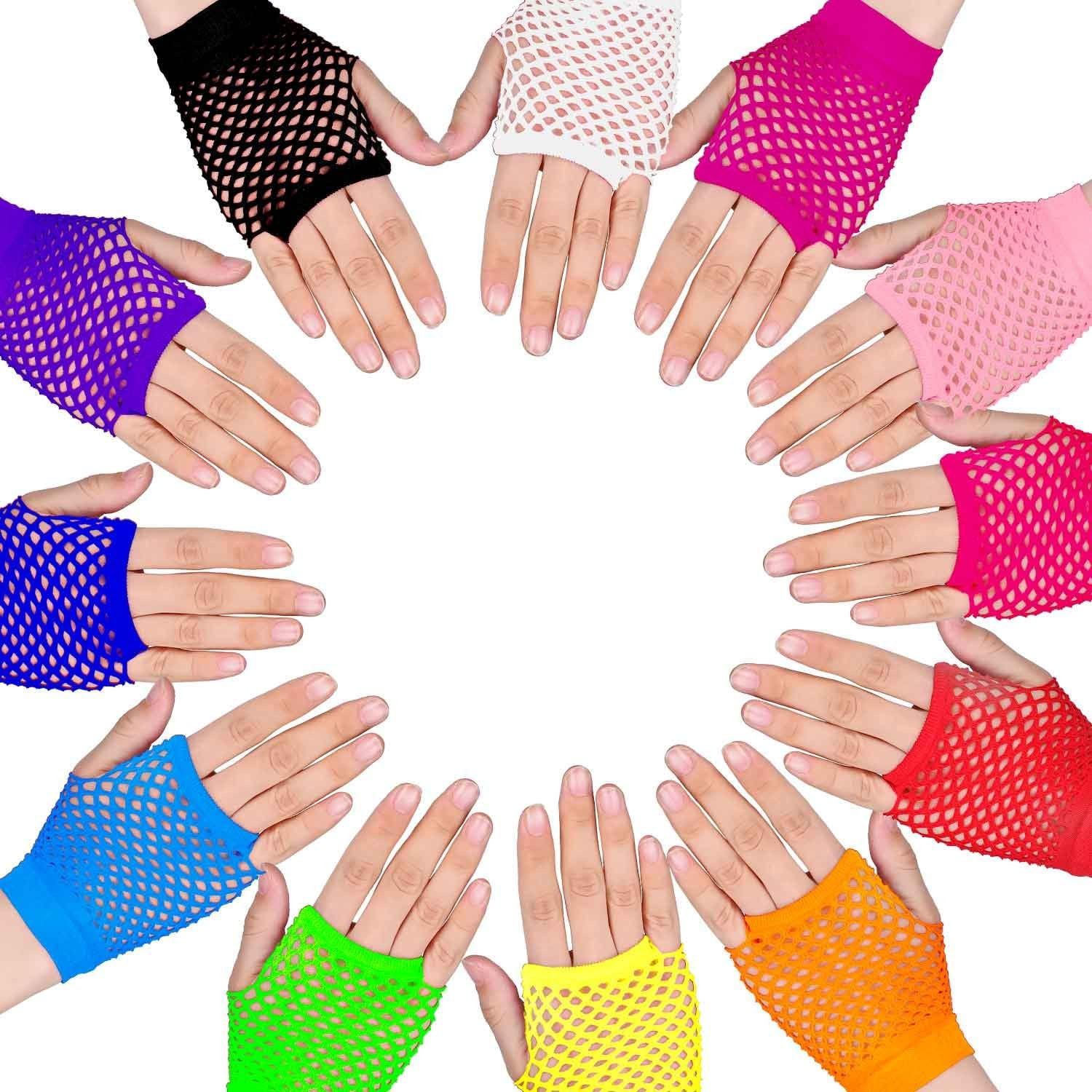TecUnite 12 Pairs Neon Colored Fingerless Fishnet Gloves and 100 Pieces Multicolor Silicone Jelly... | Amazon (US)