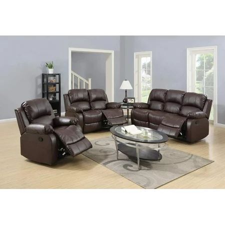 Ainehome Furniture Bonded Leather Recliner Set Living Room Set Sofa Loveseat Chair (Brown Living Roo | Walmart (US)