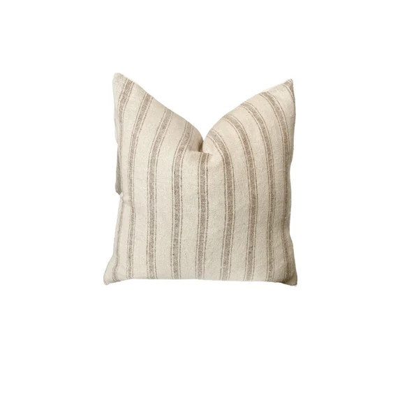 LINUS Brown Tan Stripe Woven Designer Pillow Cover - Etsy | Etsy (US)