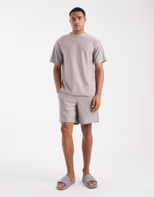 ONLY & SONS plisse oversized t-shirt & shorts set in gray | ASOS (Global)