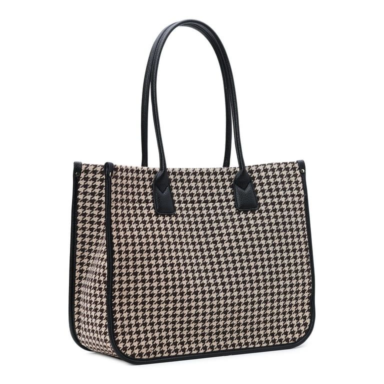 Time and Tru Women's Houndstooth Tote Bag, Tan | Walmart (US)