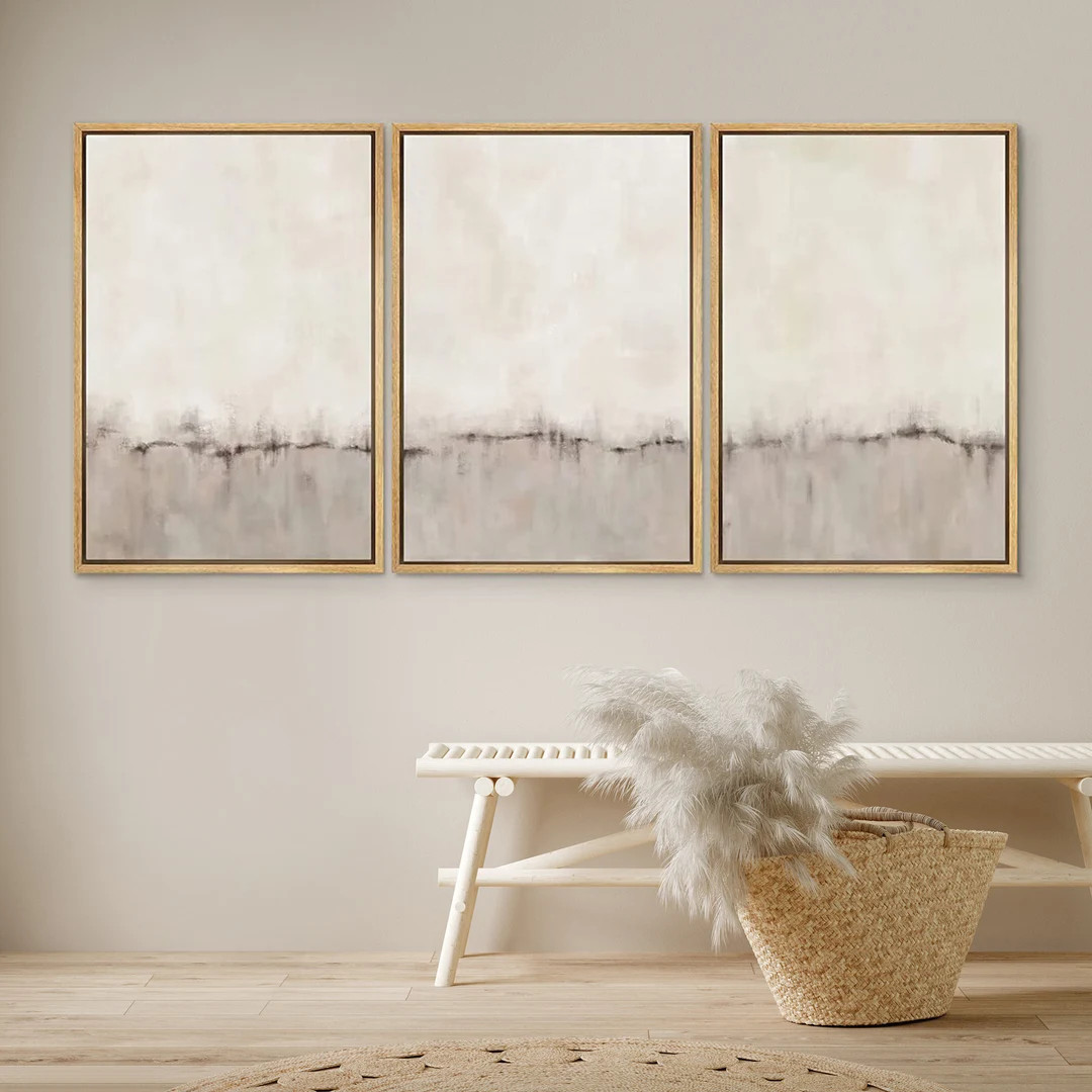 Dustinway Framed Canvas Print Wall Art Set Beige Grey Abstract Landscape Modern Art Minimalist Ne... | Etsy (US)