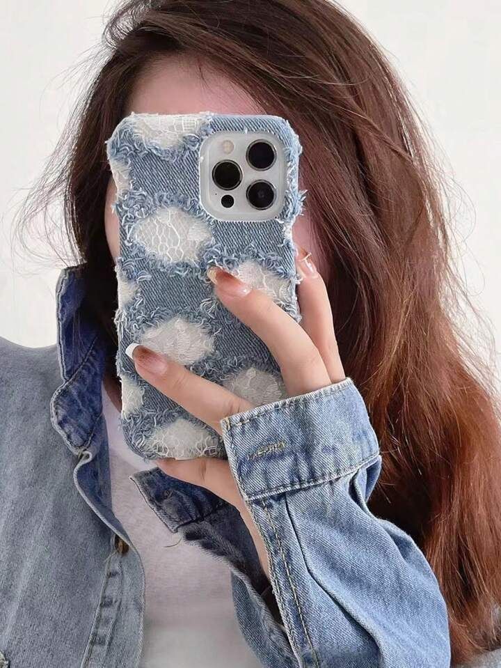 Korean-Style And Unique Ripped Denim Fabric Phone Case For Iphone | SHEIN