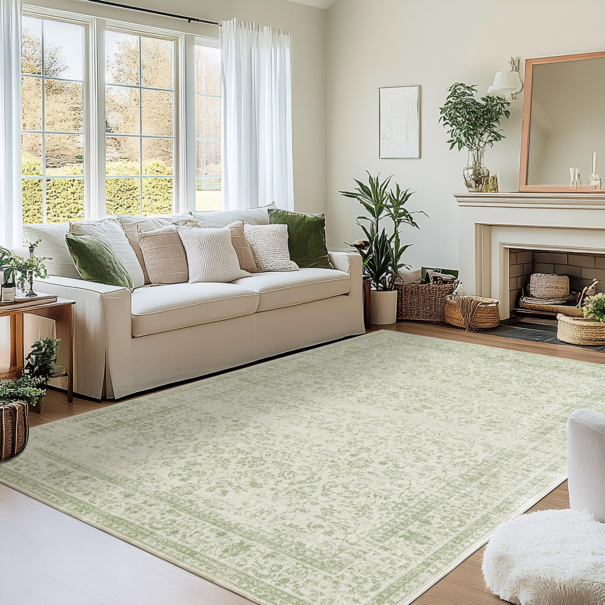 Sage Green Rug for Nursery Baby Girl,Boho Floral Washable Soft Faux Wool Cottagecore Area Rugs fo... | Amazon (US)