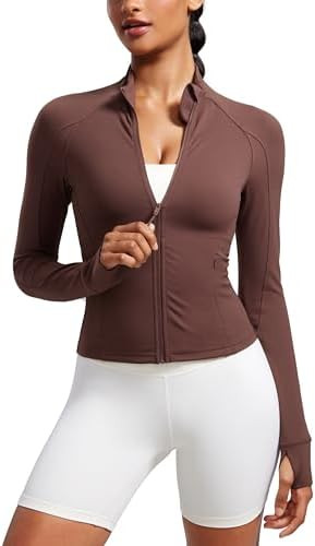 CRZ YOGA Butterluxe Waist Length Jackets for Women - Full Zip Athletic Track Tops with Thumb Hole... | Amazon (US)