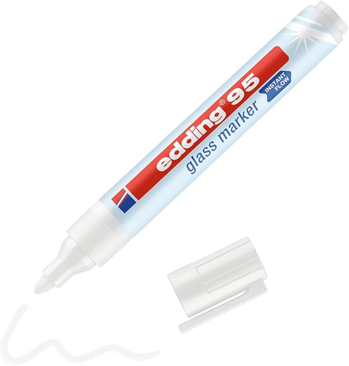 edding 95 glass marker - white - 1 glass pen - round nib 1.5-3 mm - washable window marker pen - ... | Amazon (UK)