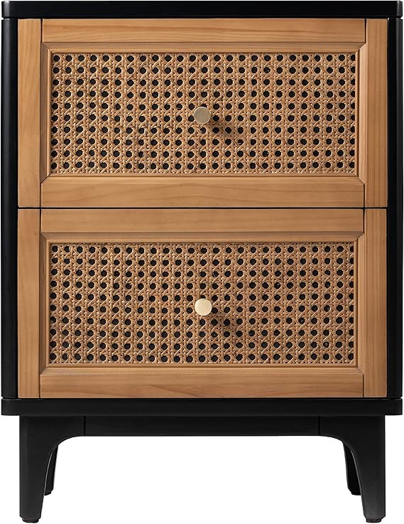 COZAYH Fully-Assembled 2-Drawer Woven Cane Front Accent Nightstand with Brass Knobs for Living Ro... | Amazon (US)