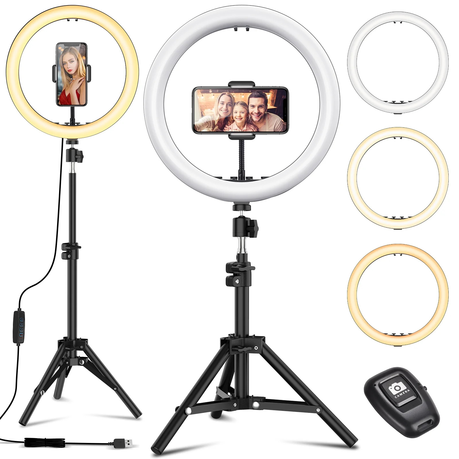 Selfie Ring Light with Black Tripod Stand 10-inch Dimmable Desktop Ringlight with DIY Ports, Circ... | Walmart (US)