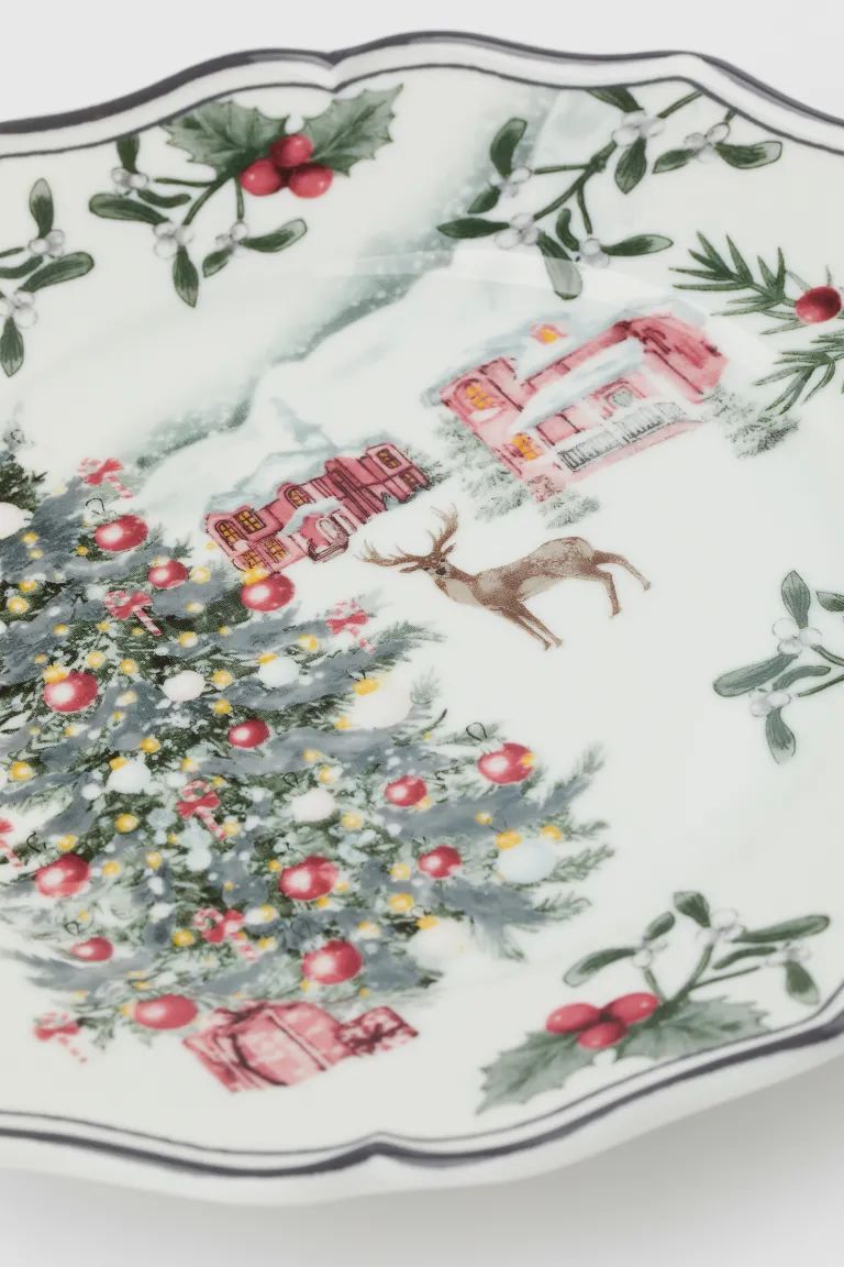 Small Porcelain Plate - White/Christmas tree - Home All | H&M US | H&M (US + CA)