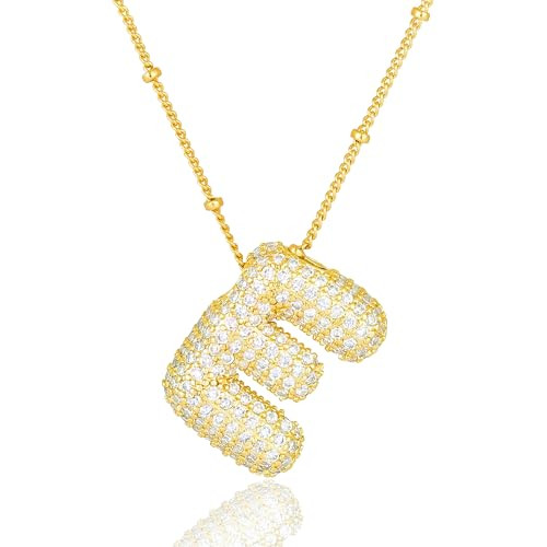 Pwiuor 14k Gold Balloon E Initial Pendant Necklace Bubble Letter Name Necklace Dainty Zirconia Alphabet Necklace Birthday Jewelry Gifts for Women | Amazon (US)