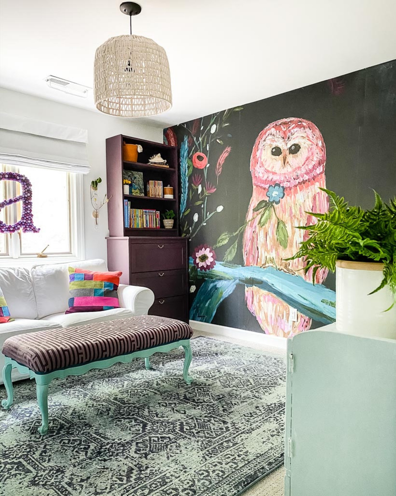 A throwback to Avery‘s old bedroom. I loved this room so much! The wall mural is by Bari J from Murals Your Way. Girls bedroom, wall mural, blue rug, white sofa, white loveseat, IKEA loveseat, Blue area rug, colorful home, colorful bedroom, colorful home decor, spring decor 

#LTKhome #LTKkids #LTKSeasonal