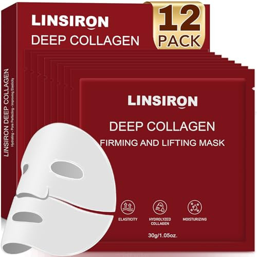 LINSIRON Bio-Collagen Real Deep Masks 12PCS Collagen Face Mask Skin Care Sheet Overnight Skincare Hydrating Smile Line Patches Wrapping Lift Stocking Stuffers Birthday Gifts for Teen Girls | Amazon (US)