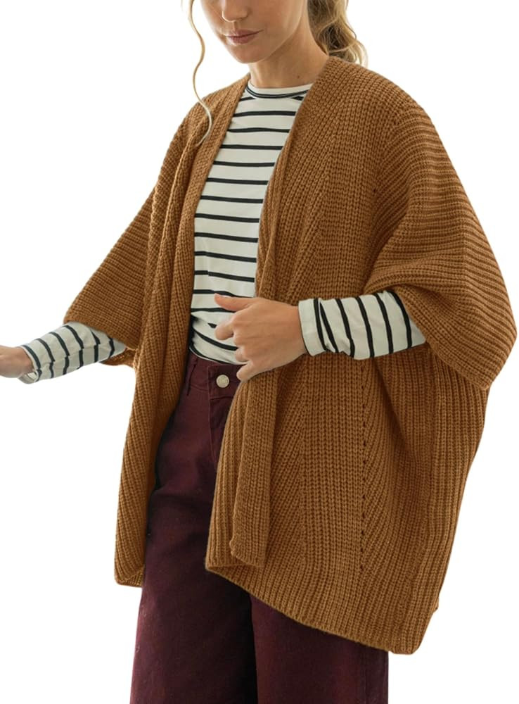 Athlisan Womens Cardigan Sweater Open Front Batwing Sleeve Oversized Casual Knitted Cover Up Outw... | Amazon (US)