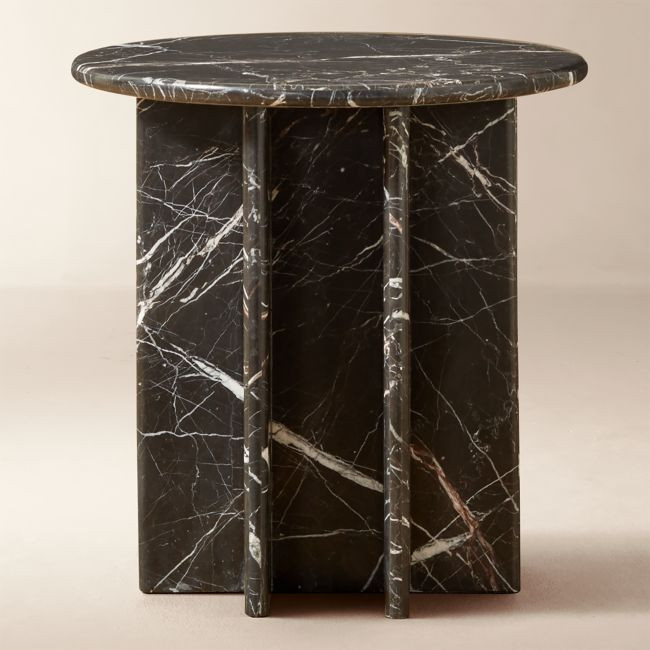 Pasar Round Black Marble Side Table | CB2