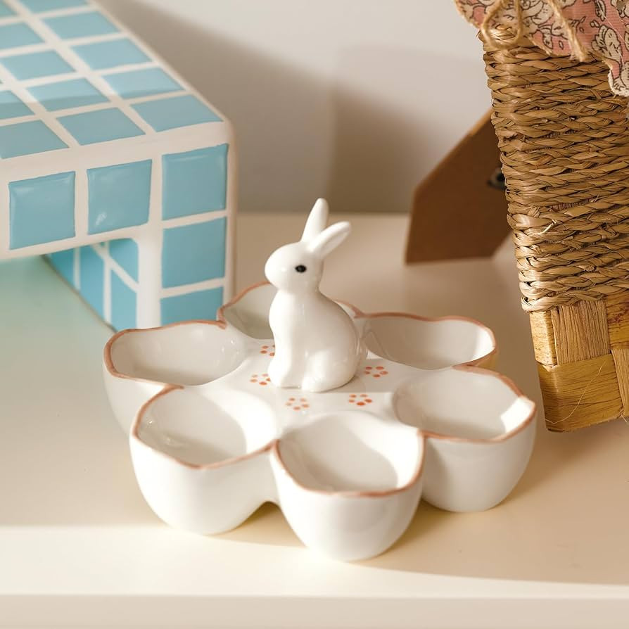 WDS WONDROUS Easter Bunny Egg Cup Holder, Poached Egg Cups with Rabbit Handle, Deviled Eggs Ceram... | Amazon (US)