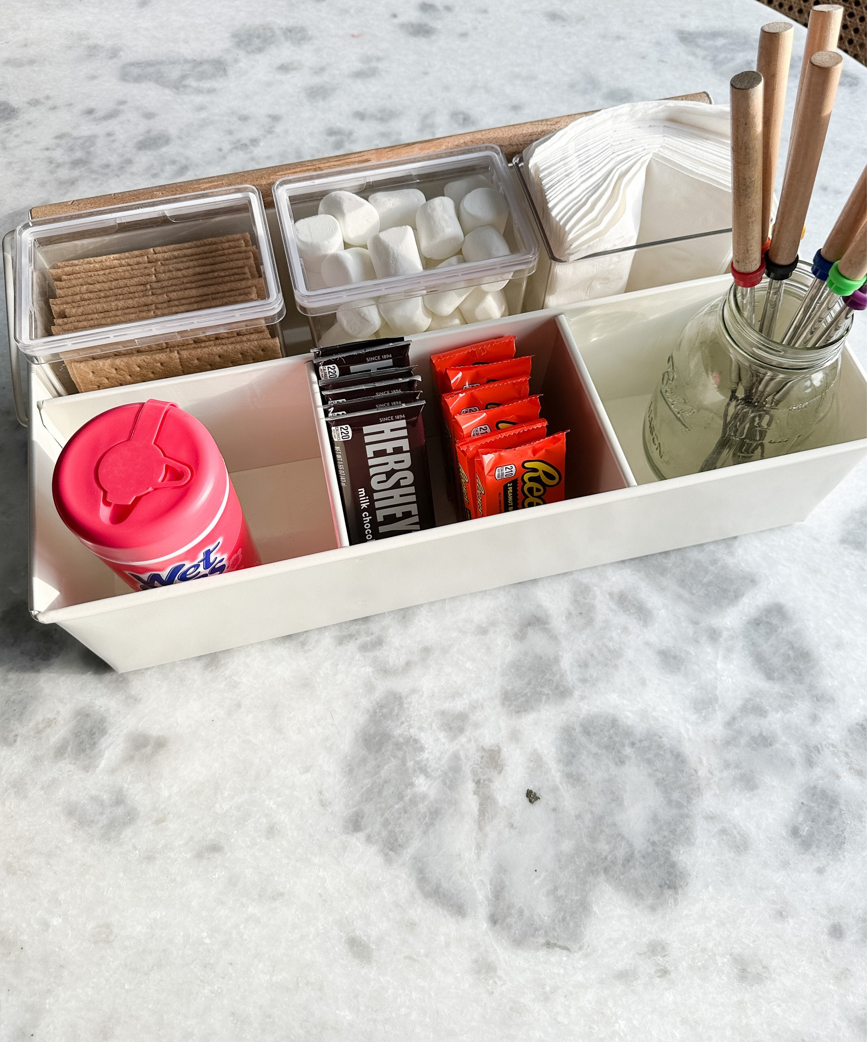 Summer nights just got a little easier. This s’mores caddy is going to make impromptu family nights on the deck a little more fun and easy. I’m sure I’ll be restocking this weekly  