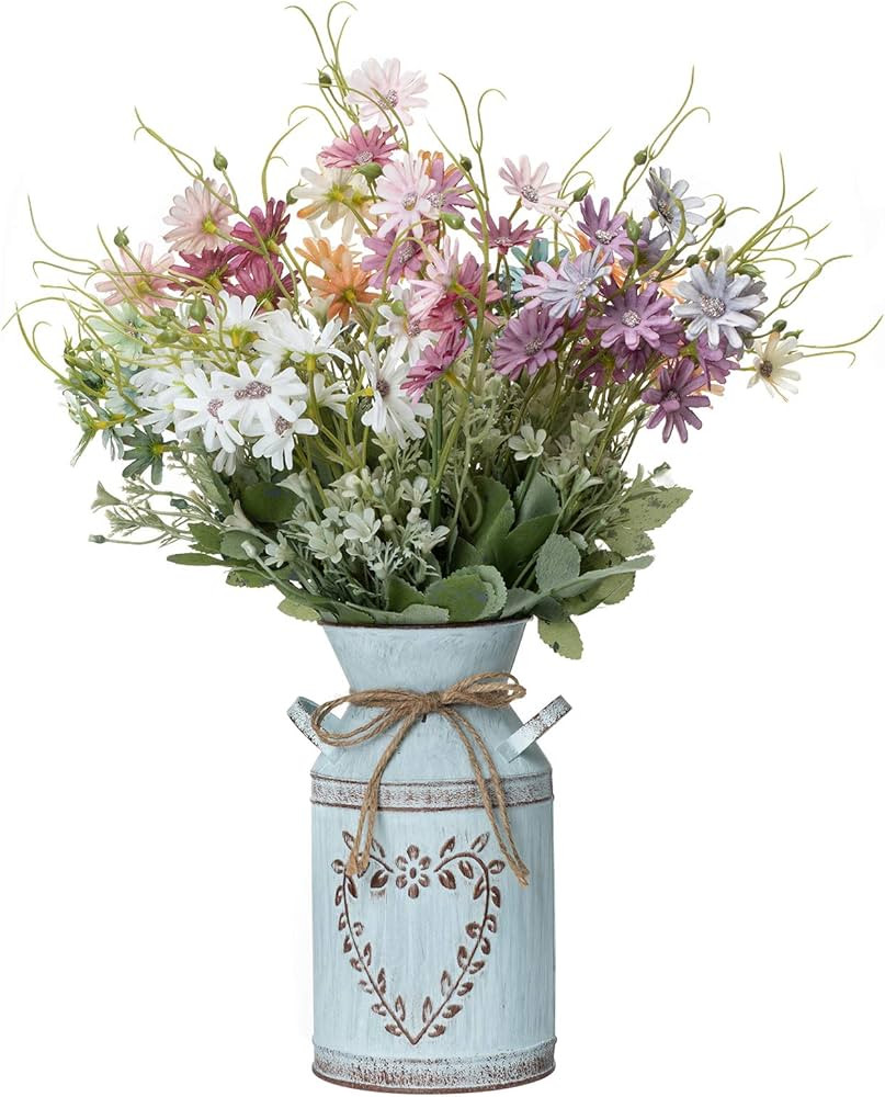 Fake Flowers in Vase,6Pcs Muticolor Daisy Flowers Artificial Arrangements with Metal Flower Vase ... | Amazon (US)