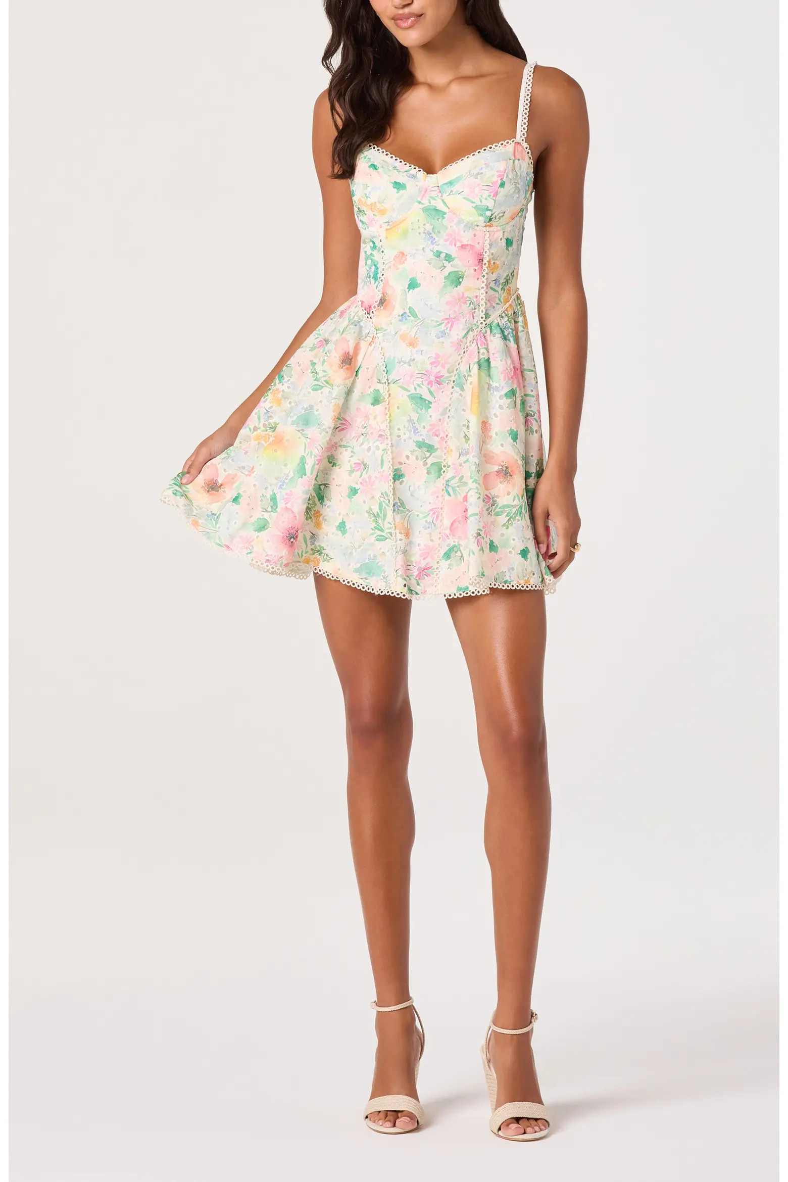 ASTR the Label Birdie Floral Eyelet Scallop Trim Minidress (Women) | Nordstrom | Nordstrom