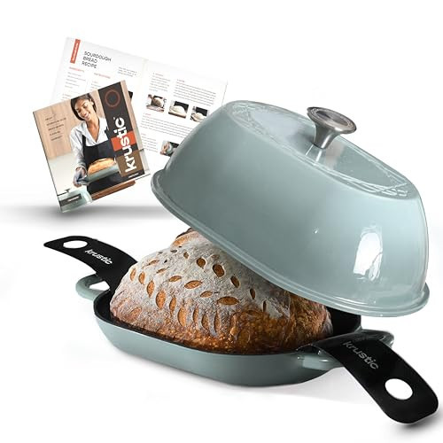 Krustic Enameled Cast Iron Dutch Oven for Professional Sourdough Bread Baking | 5.5 Quart Loaf Size Oval Cookware Pot with Lid | Triple-Layer Enamel Coating Pan with Non Stick Silicone Mat | Sea Salt | Amazon (US)