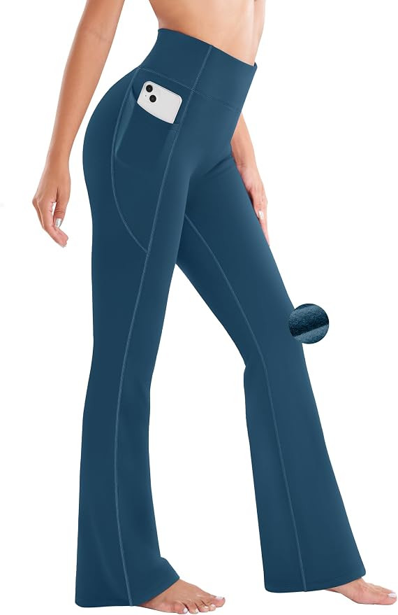 Ewedoos Fleece Lined Pants Women Thermal Yoga Pants with Pockets High Waist Warm Pants Winter Fla... | Amazon (US)
