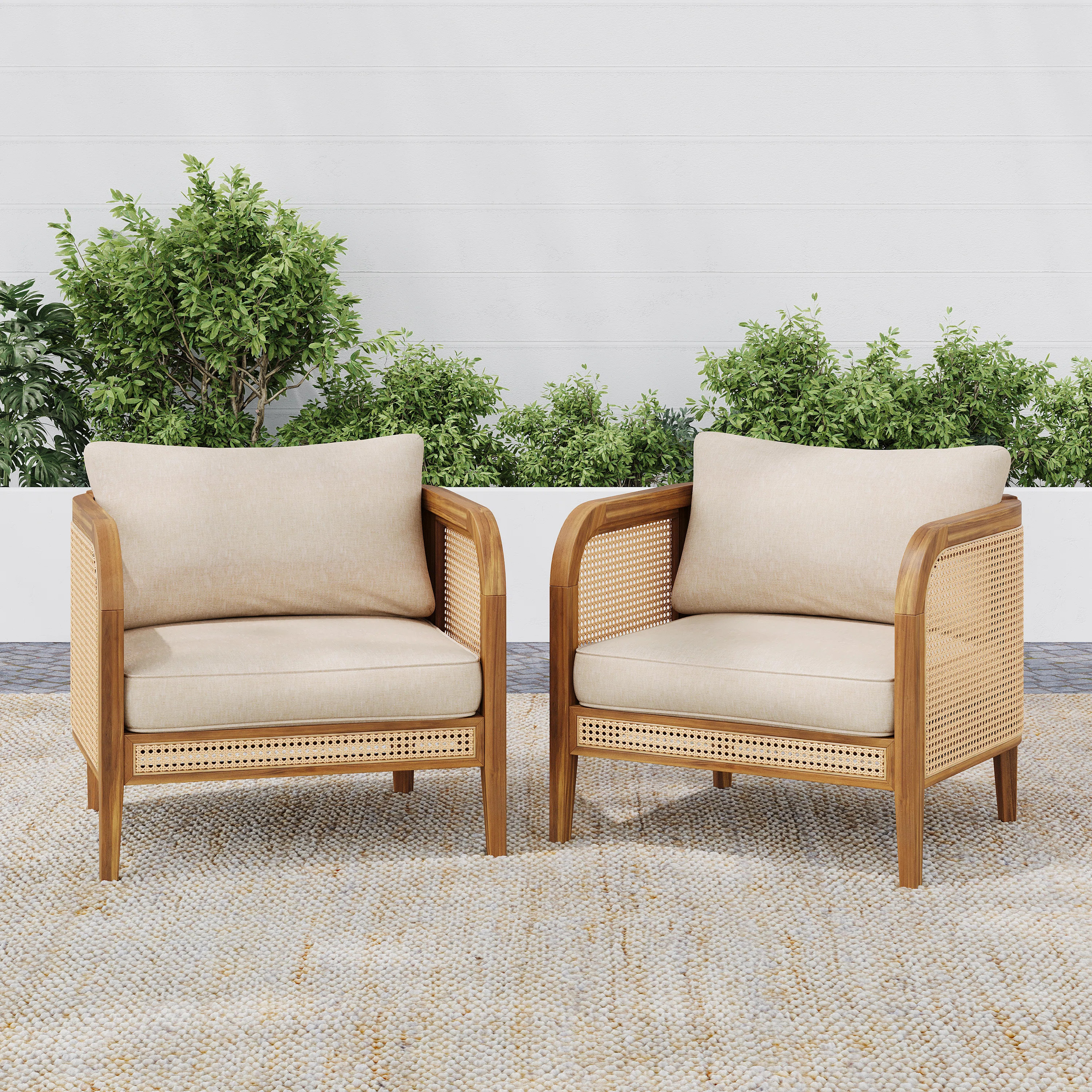 Lunford Patio PE Rattan Lounge Chairs With Acacia Wood Frame (Set of 2) | Wayfair North America